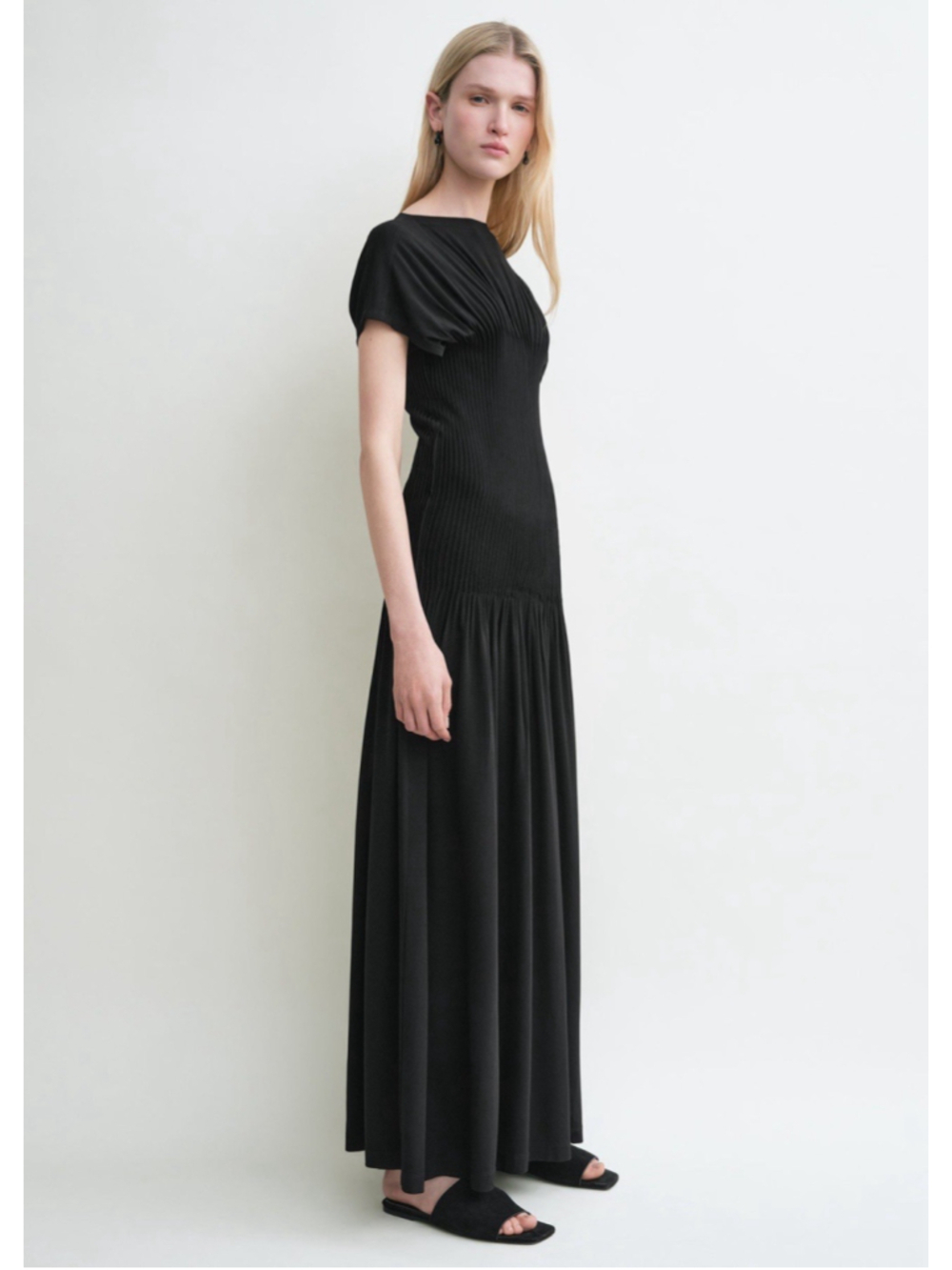 New Toteme Knife Pleated Jersey Maxi Dress Black M Classic Career Formal Luxury - Picture 3 of 12